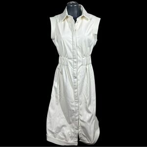 House of Harlow Cream Vegan Leather Dress Small Knee Length Sleeveless Button Up
